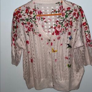 Floral Embroidered Women's Cardigan - Cream